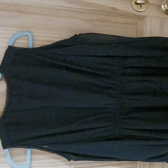 NY&Co.Black dress open shoulder long sleeve Small NWT V Neck pockets eyelet trim - Picture 6 of 7